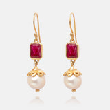 Ohrringe Marquis mit Perle und Rubin
