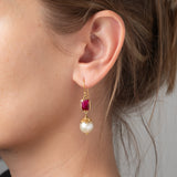 Ohrringe Marquis mit Perle und Rubin