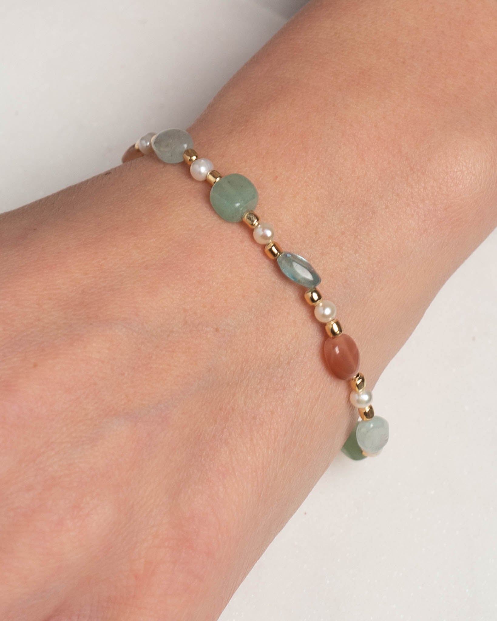 Armband Estelle Aquamarin und Peach Moonstone - Fleurs des Prés