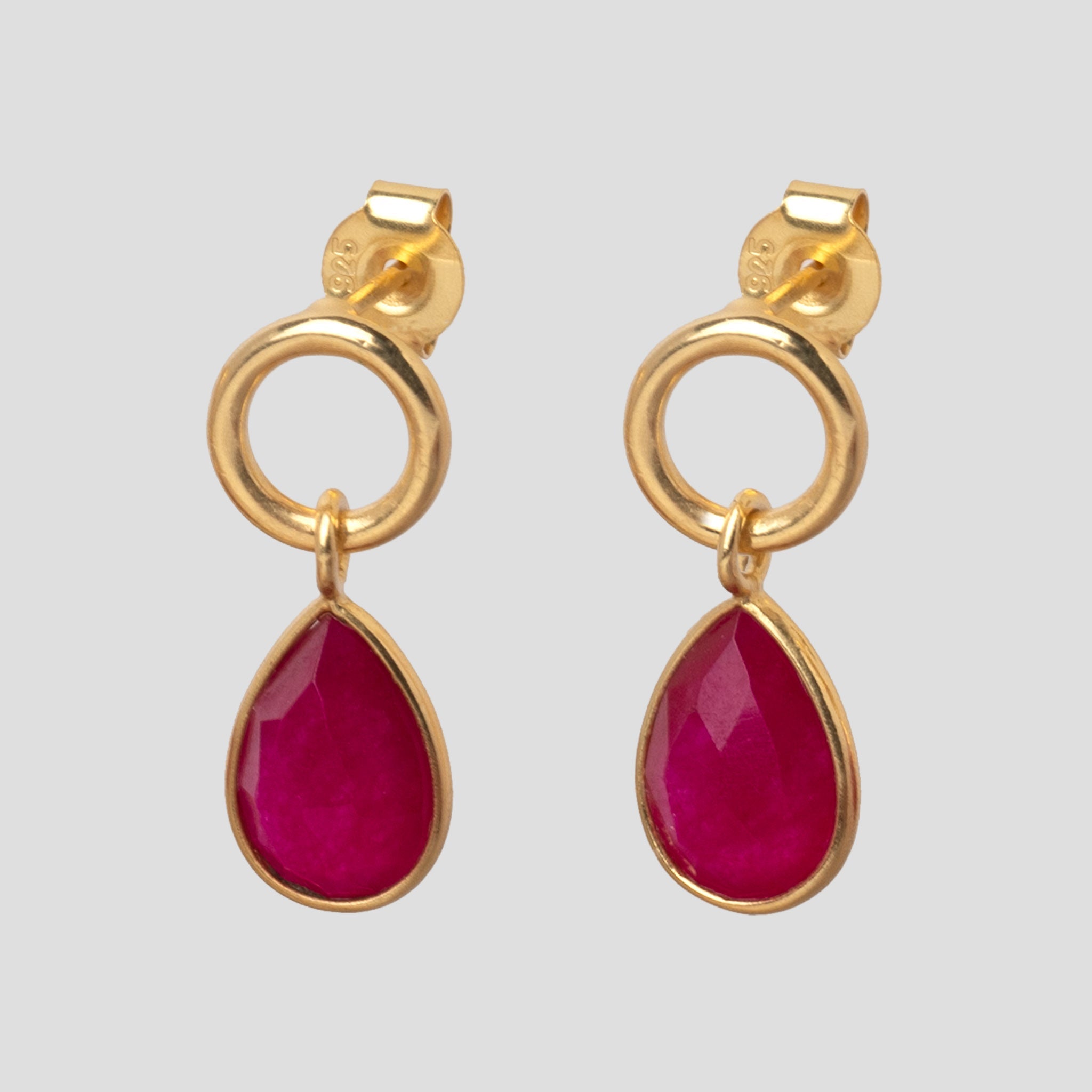 Ohrstecker Pauline mit Ring und pinker Jade - Fleurs des Prés