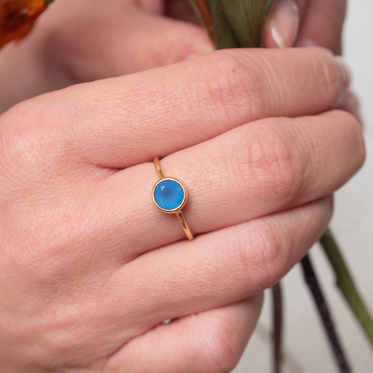 Ring Aline Circle Blue Chalcedony - Fleurs des Prés Jewelry