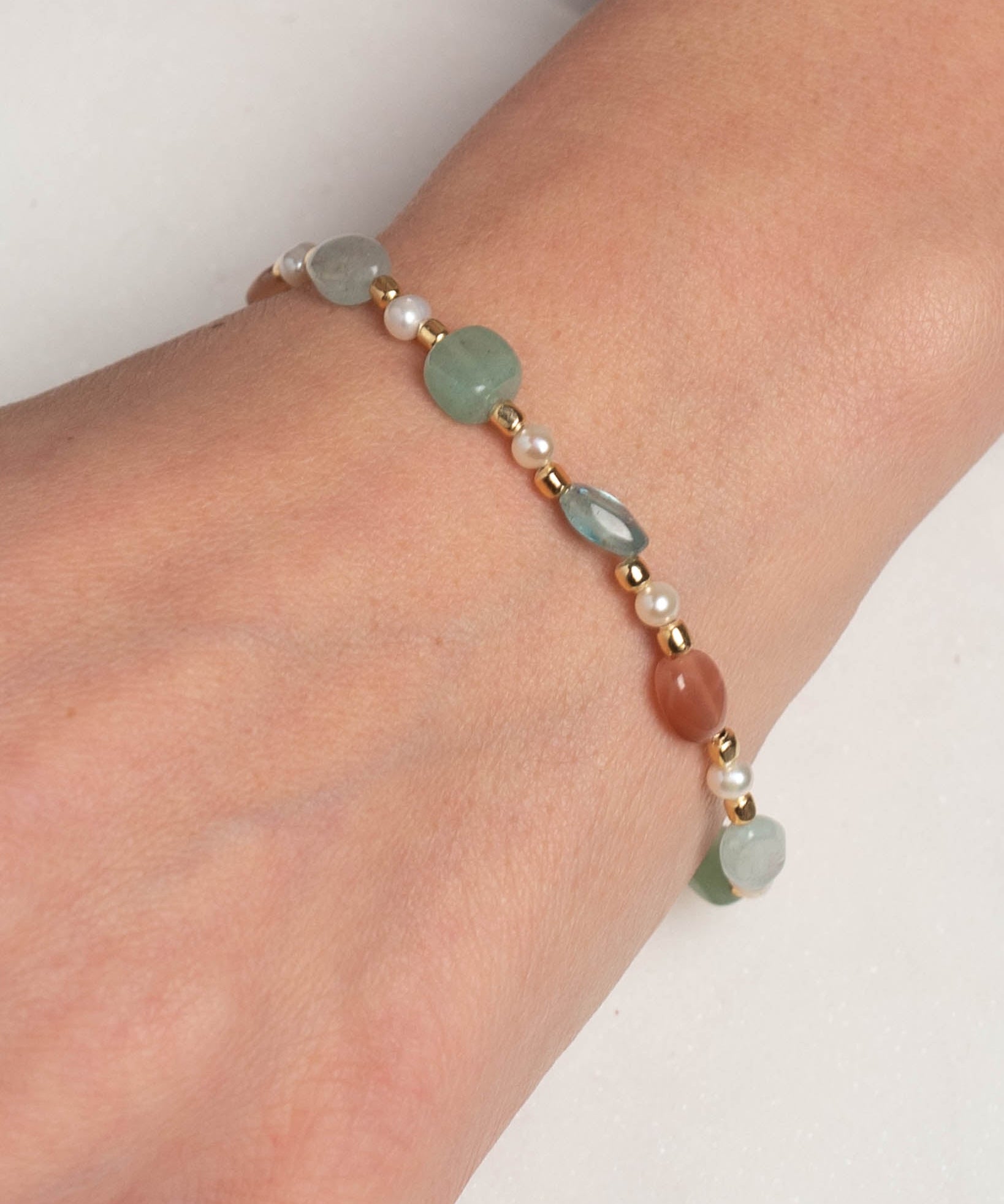 Armband Estelle Aquamarin und Peach Moonstone - Fleurs des Prés