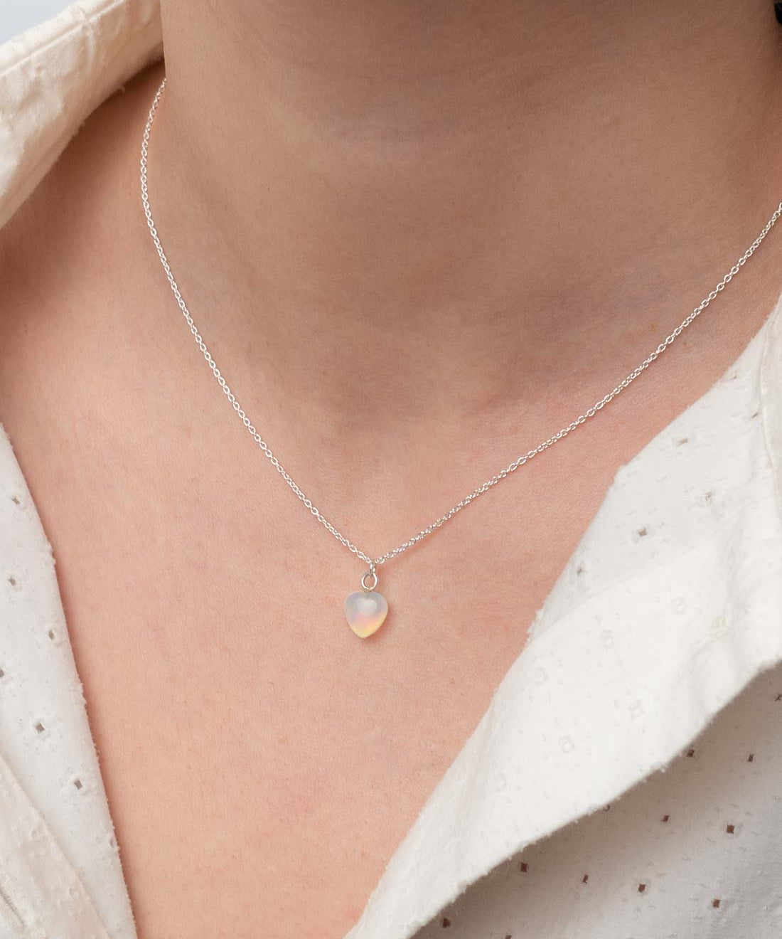 Halskette Mini Heart Opal Silber - Fleurs des Prés Jewelry
