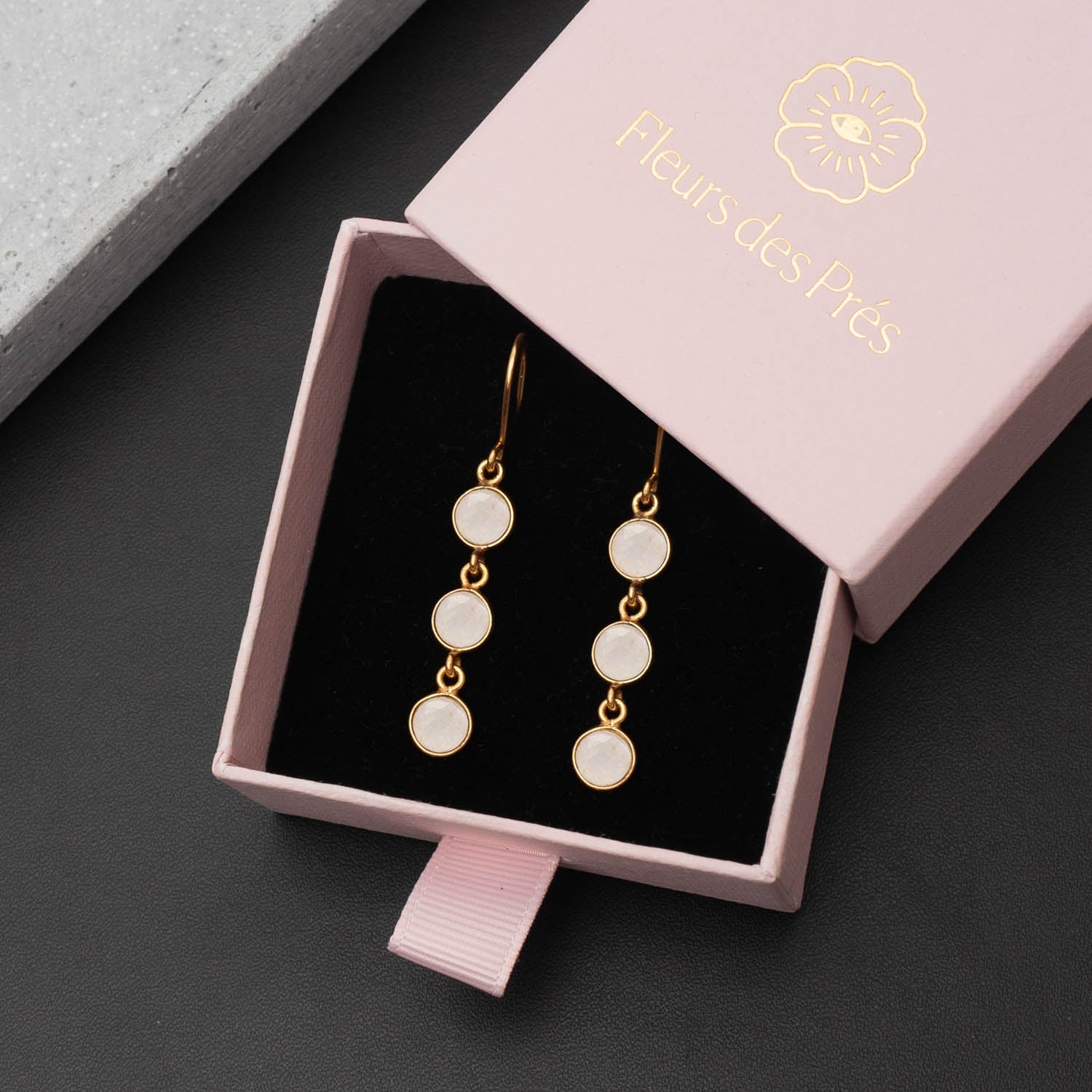 Ohrringe Charlotte Moonstone Gold - Fleurs des Prés