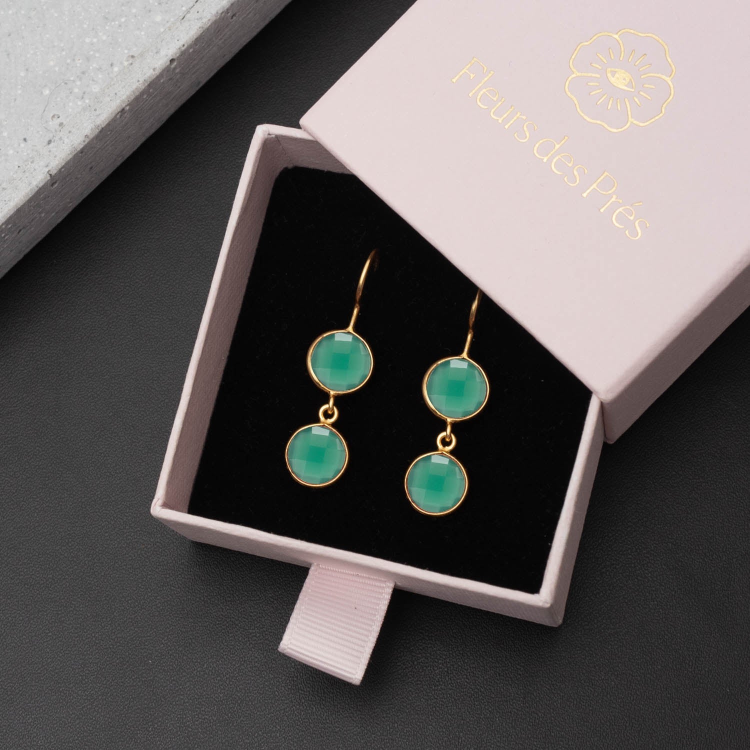 Ohrringe Eloise Green Onyx - Fleurs des Prés