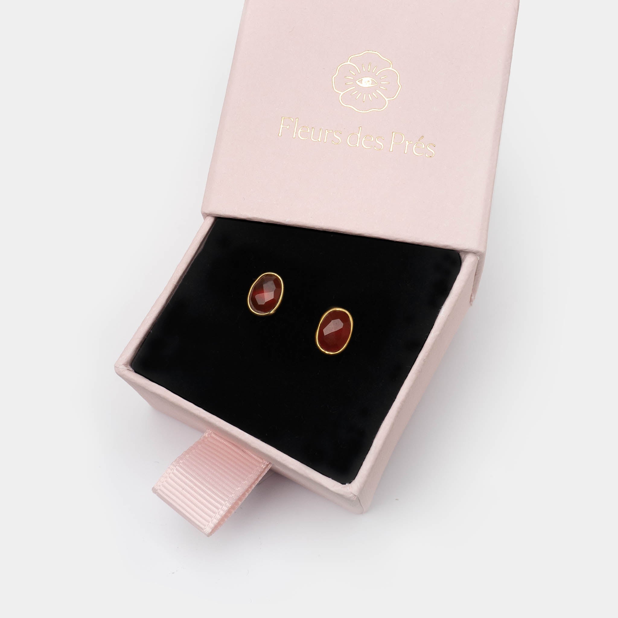 Ohrstecker Dinah Oval Roter Onyx - Fleurs des Prés