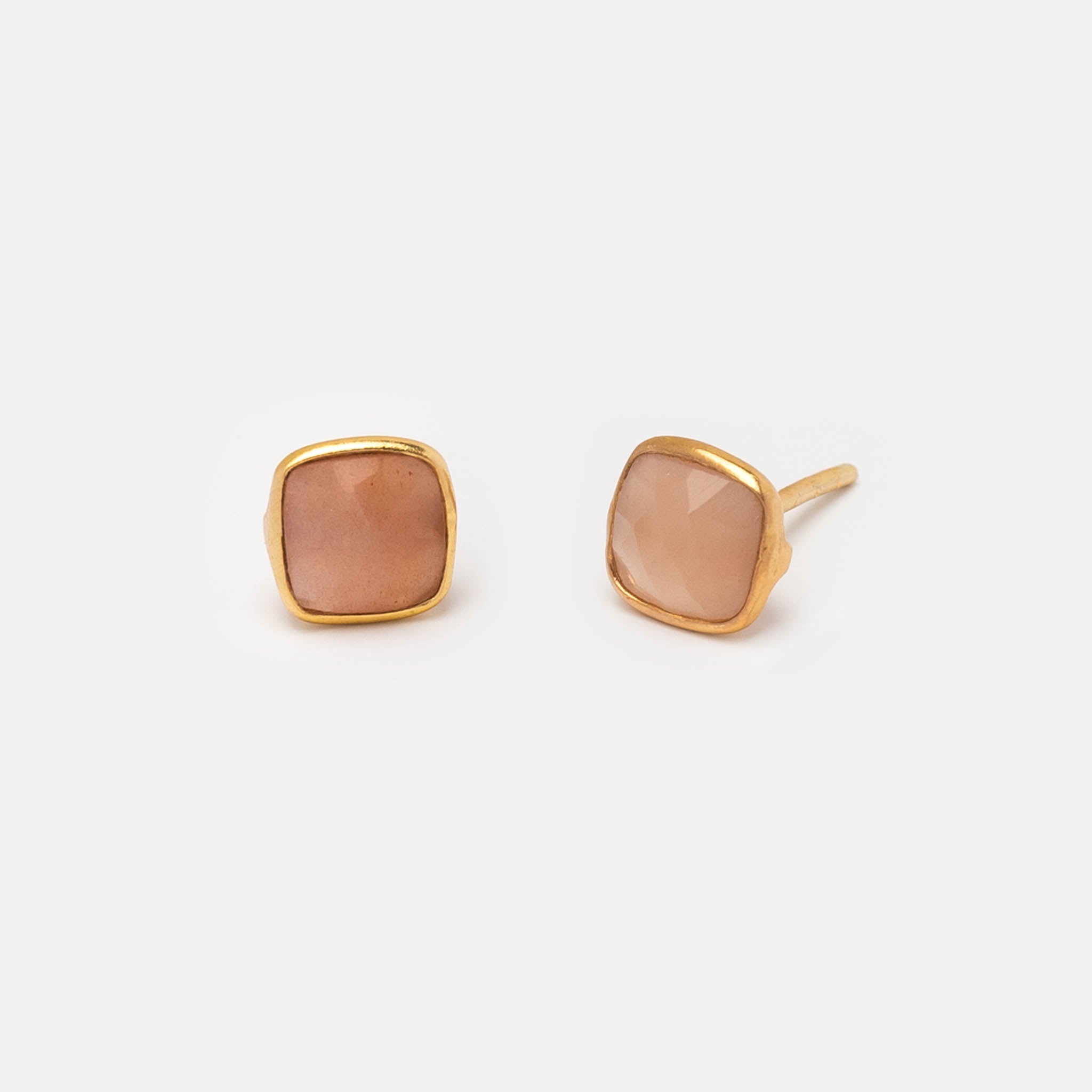 Ohrstecker Dinah Square Peach Moonstone - Fleurs des Prés