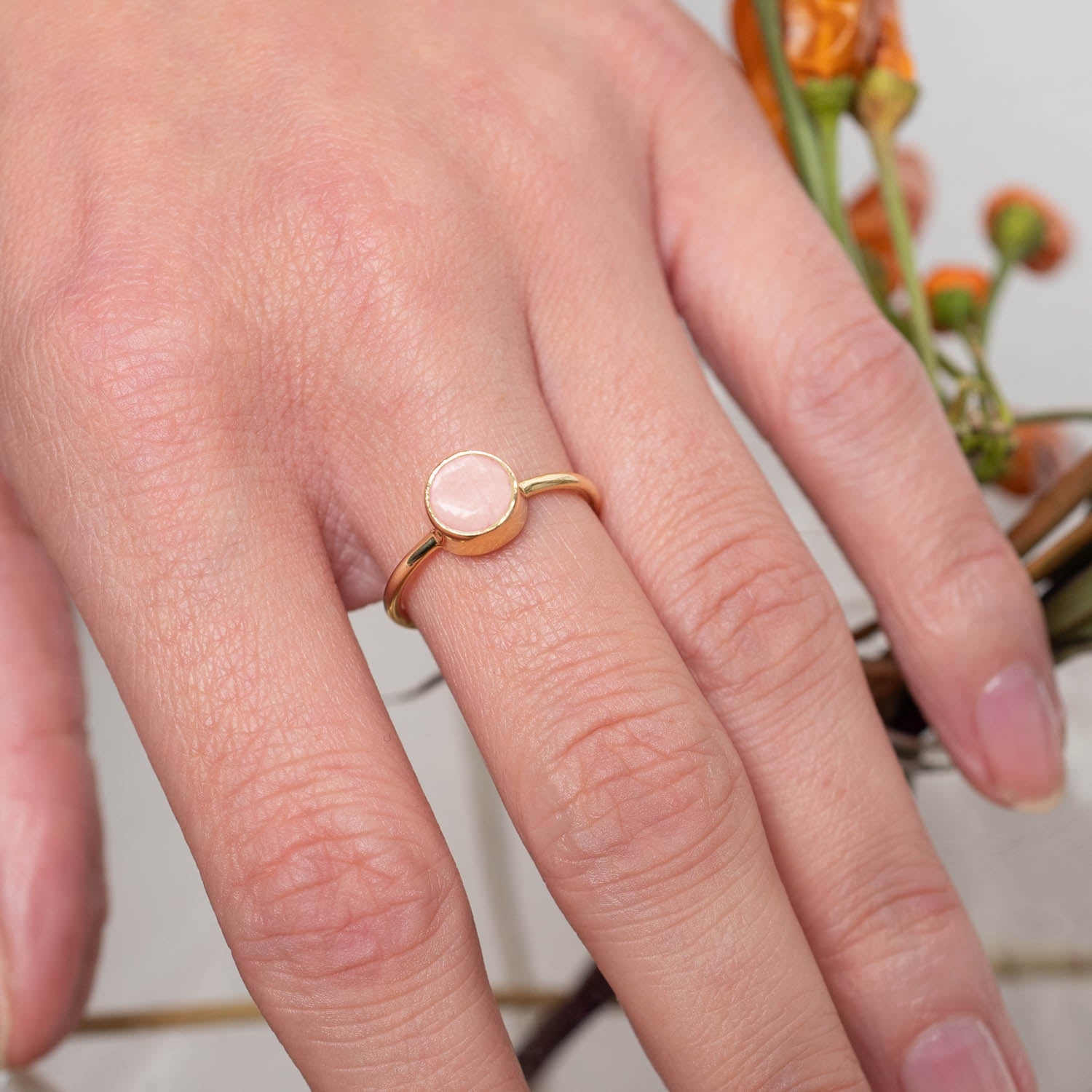 Ring Aline Circle Rose Chalcedony - Fleurs des Prés Jewelry