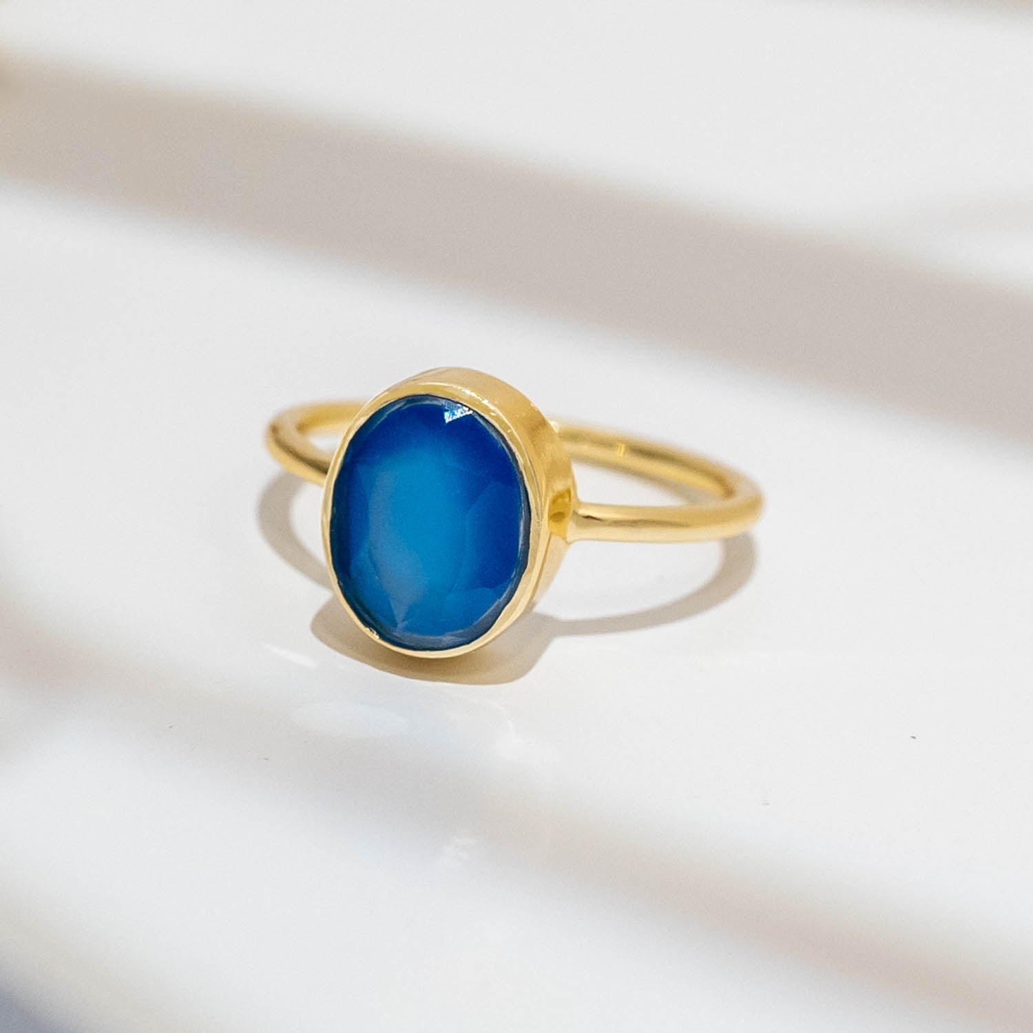 Ring Aline Oval Blue Chalcedony - Fleurs des Prés Jewelry