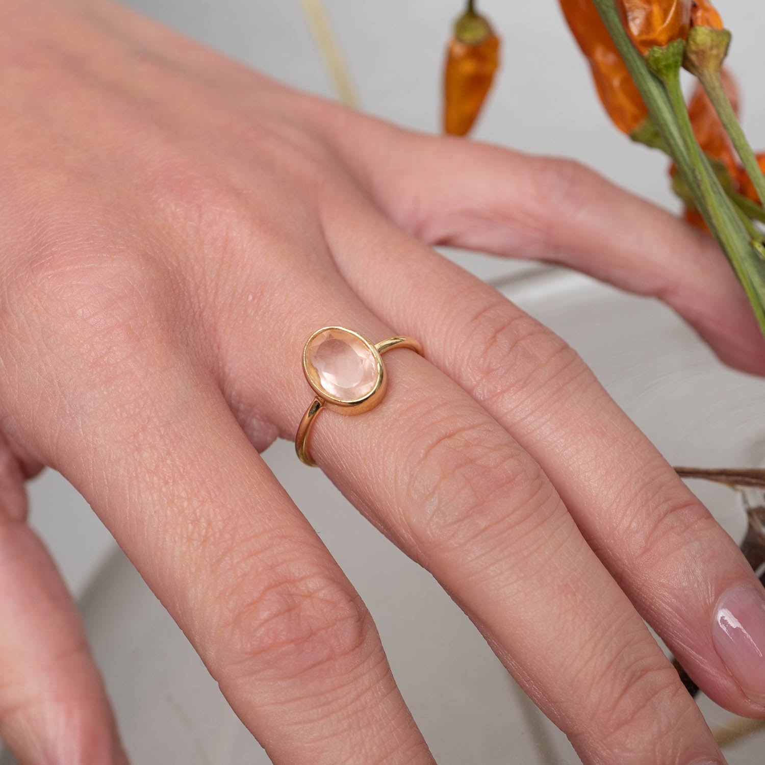 Ring Aline Oval Rose Chalcedony - Fleurs des Prés