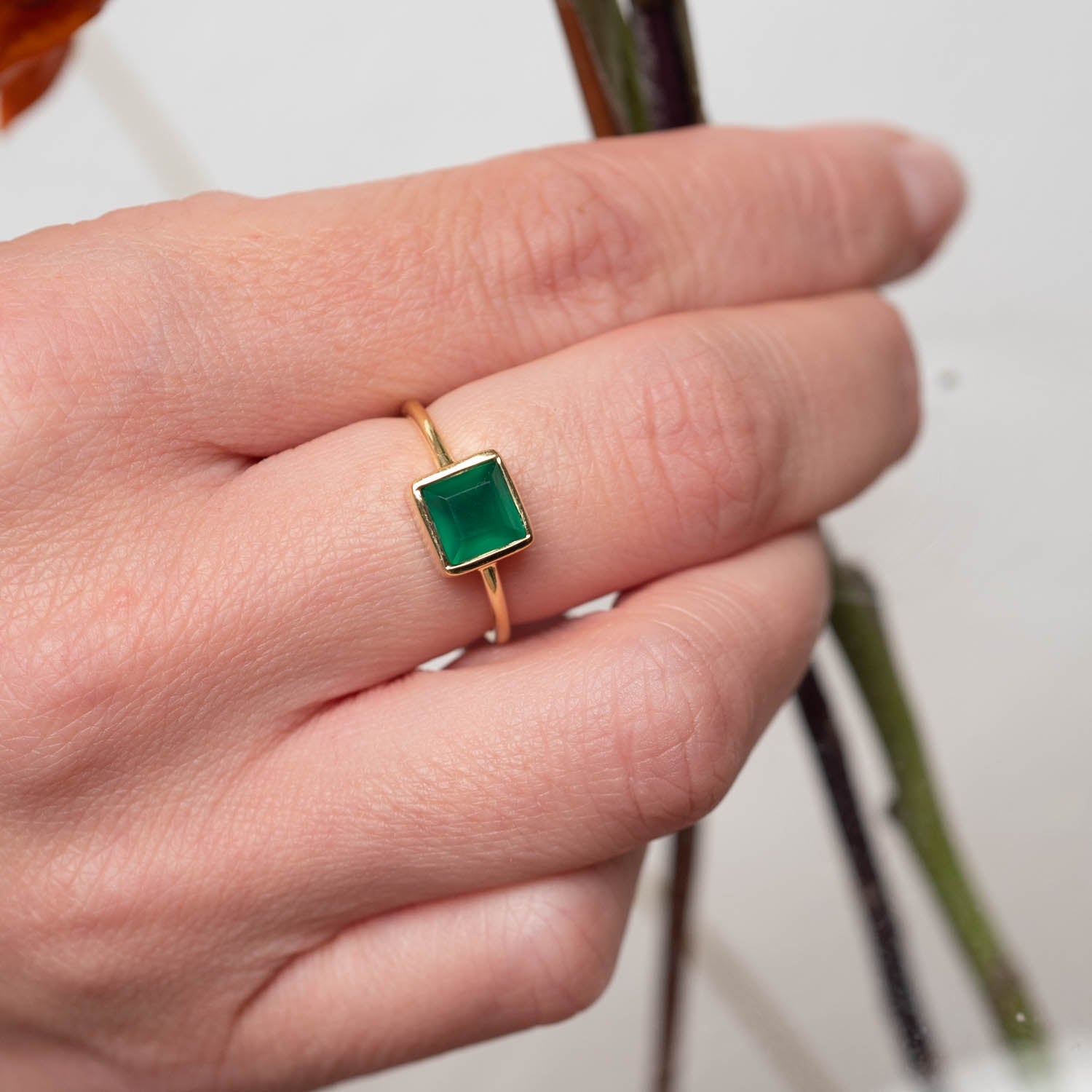 Ring Aline Square Green Onyx - Fleurs des Prés Jewelry