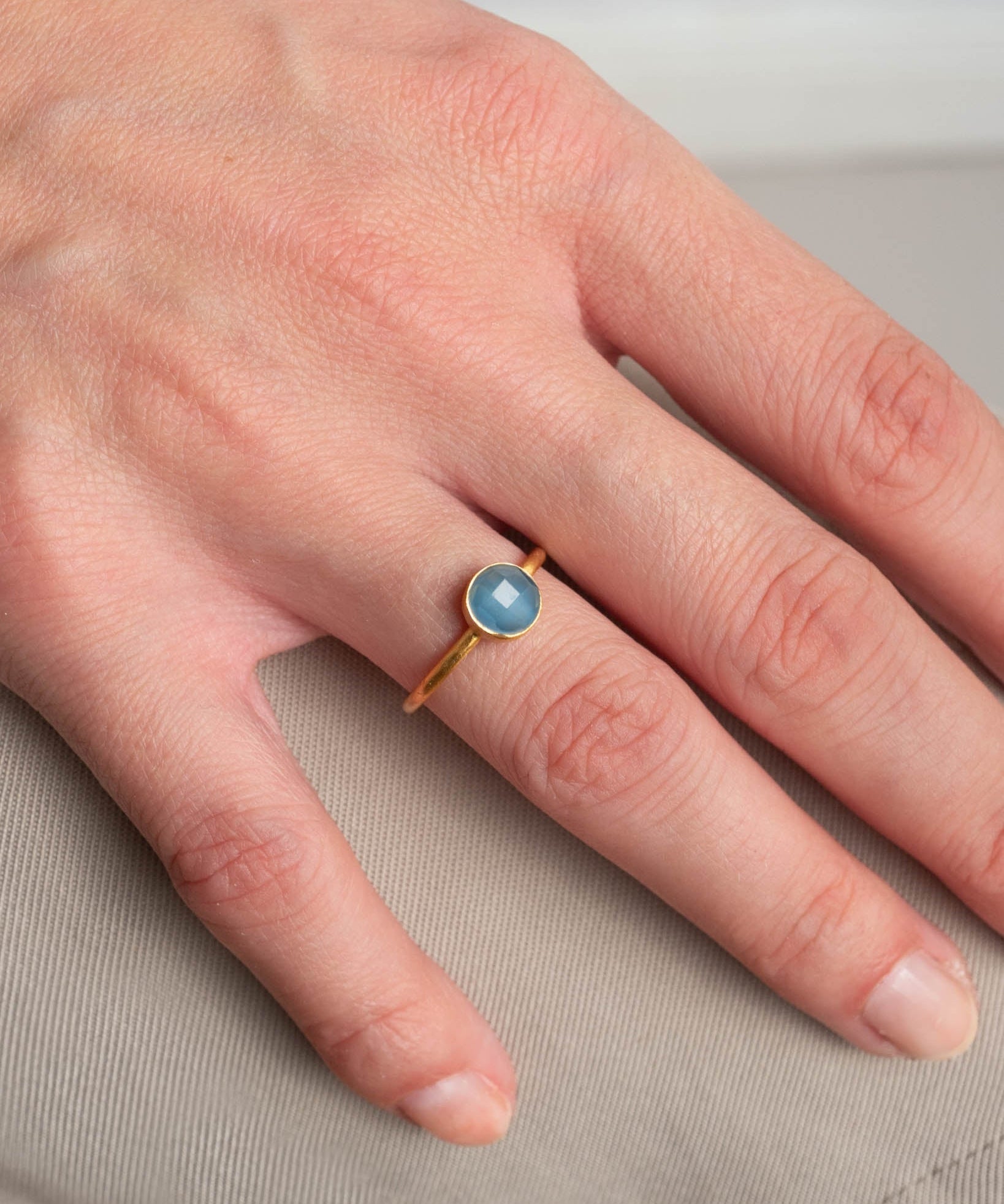 Ring Charlotte Light Blue Chalcedony - Fleurs des Prés Jewelry