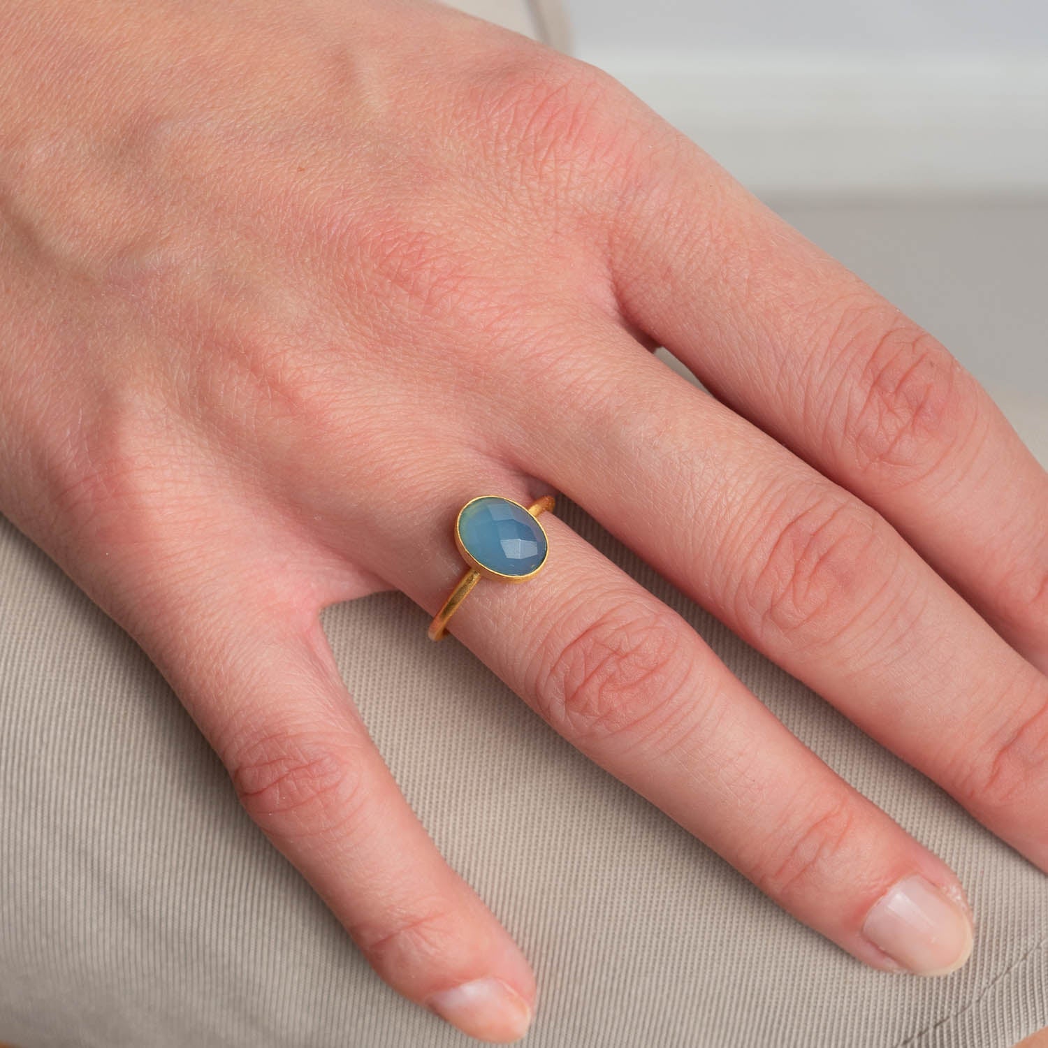 Ring Claire Light Blue Chalcedony - Fleurs des Prés Jewelry